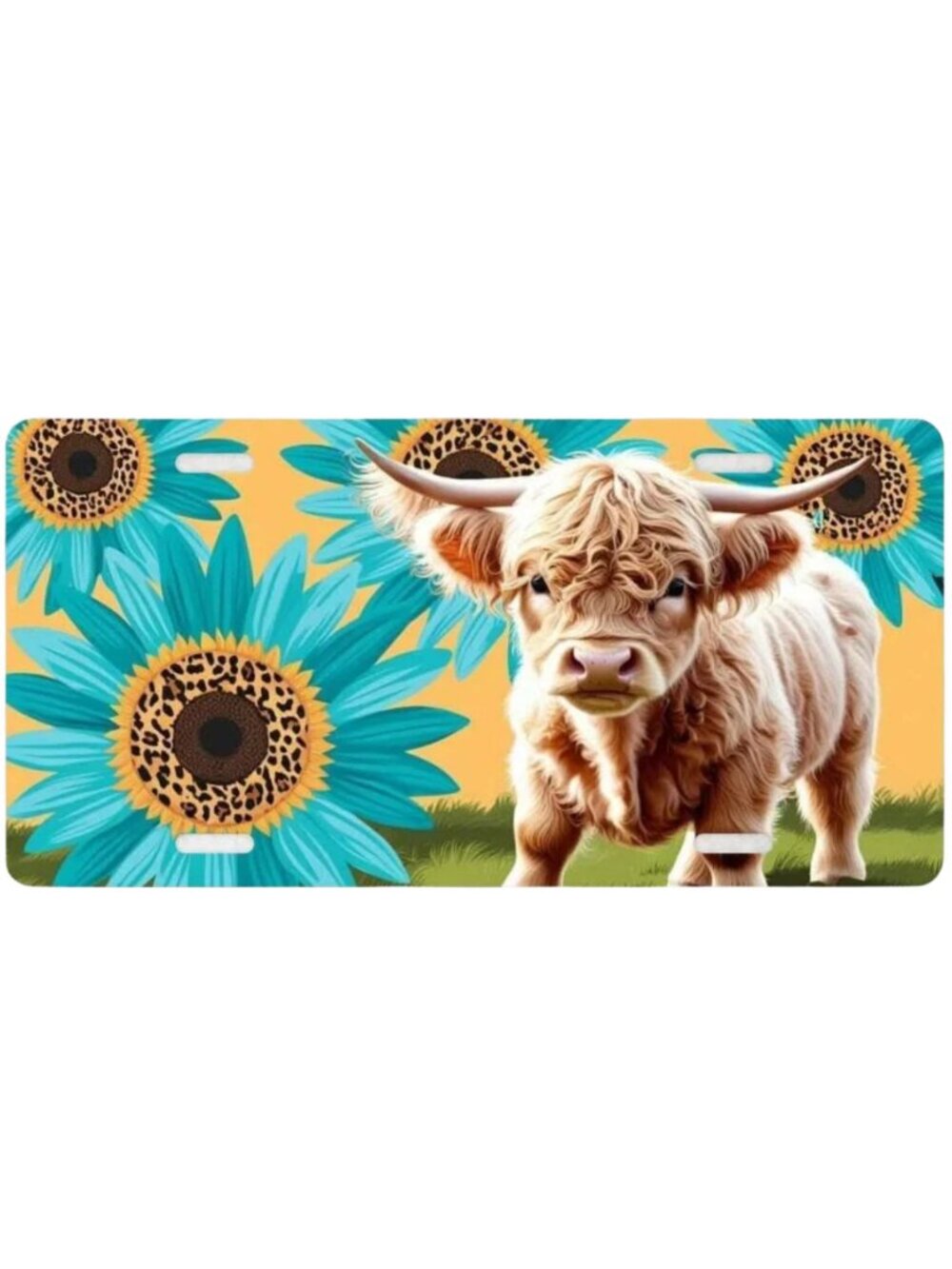 Sunflower Highland Cow Car Tag Custom Vehicle License Plate